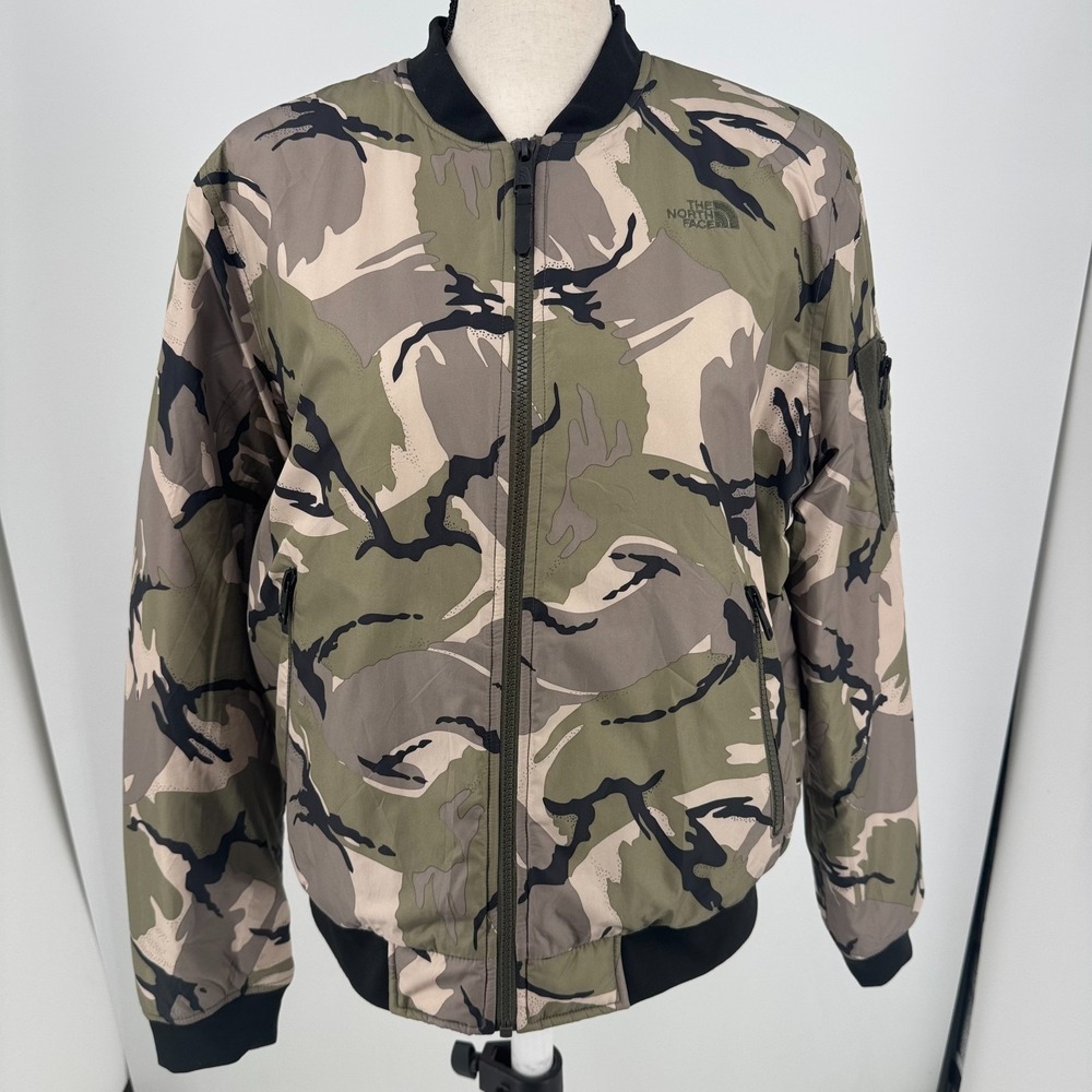 The North Face X2913 Camo Barstol Bomber Jacket WOMENS Quilted Lining SIZE LARGE
